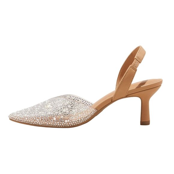 a new day Isabel Wide Width Embellished Slingback Kitten Heels Clear Brown 7W - Picture 8 of 10
